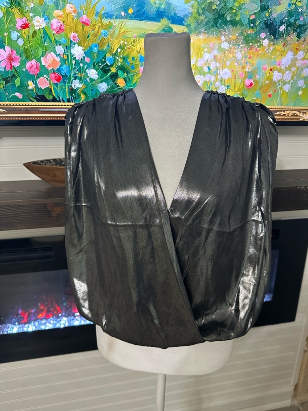 Express Shiny Black Satin Blouse